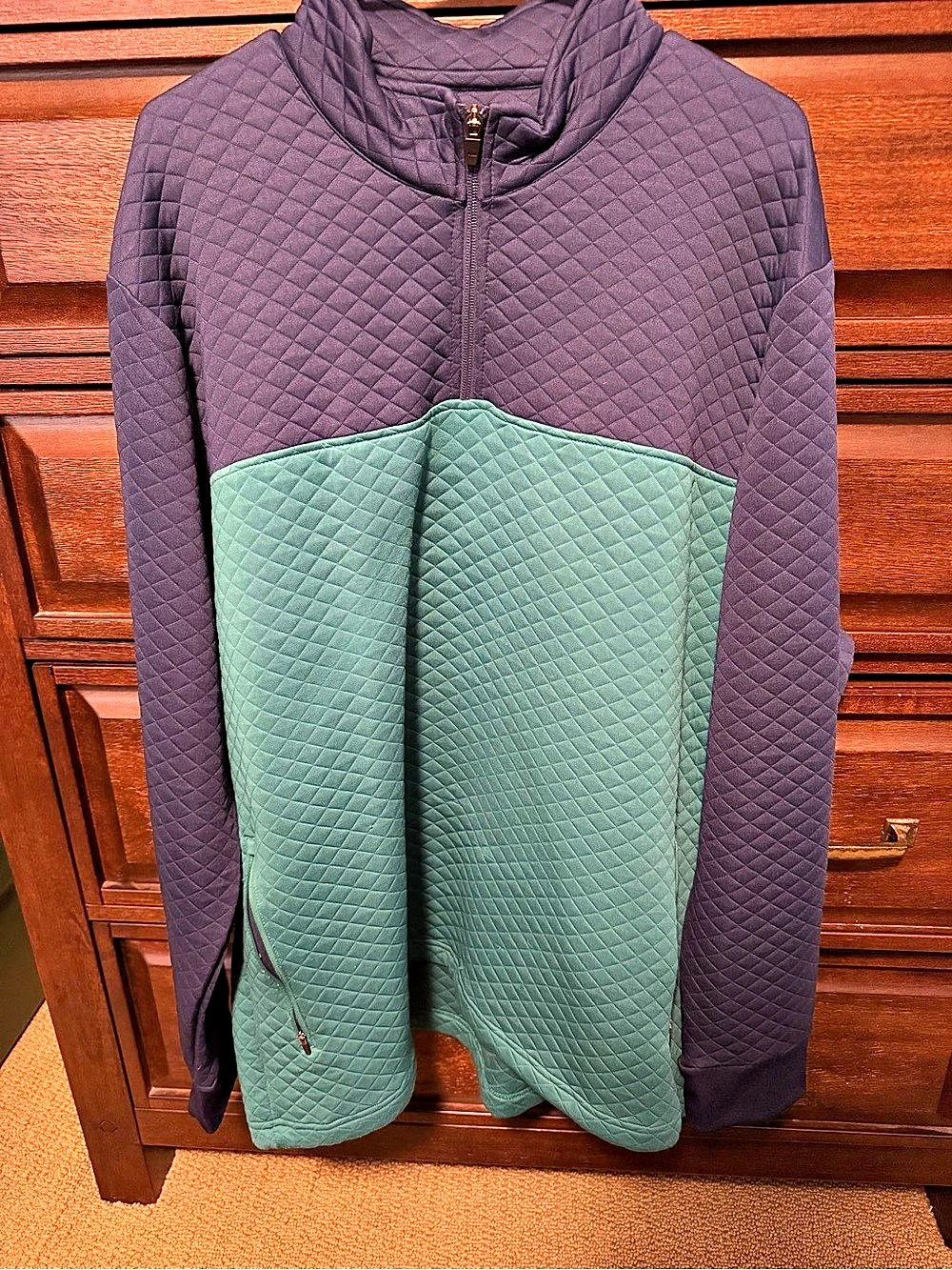 Southern Proper Quilted Quarterzip Jacket Navy & Green XXL